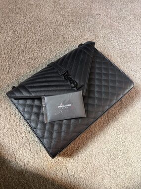 Saint Laurent Black Quilted Envelope Crossbody with Matte YSL Logo